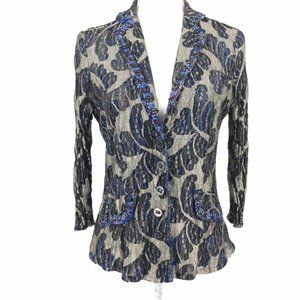 Alberto Makali Lace Blazer Ribbon Collar Detail